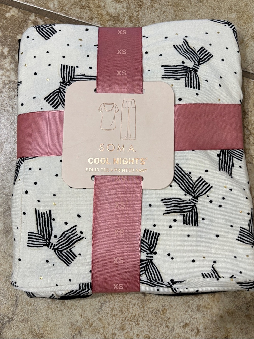 Soma Women's Cool Nights Pajama Set Black & White Bow Pattern